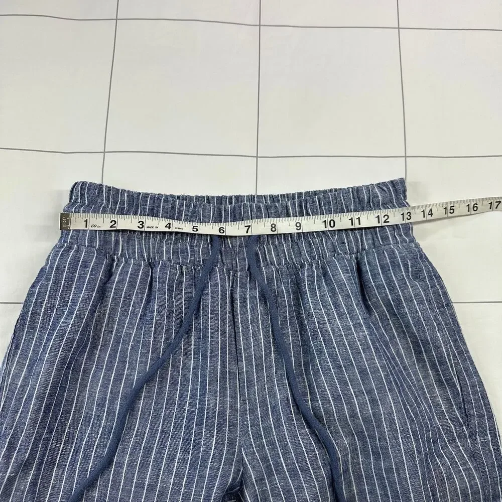 Quince Pants Womens Small Blue Chambray Stripe Wide Leg Linen Relaxed Travel